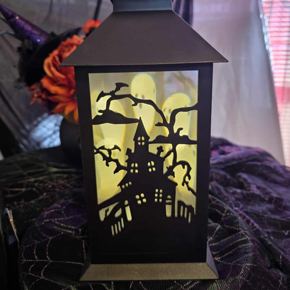 Pair of Light-Up Ghost & Haunted House Lanterns | Halloween Decor ( 2 Lanterns!)